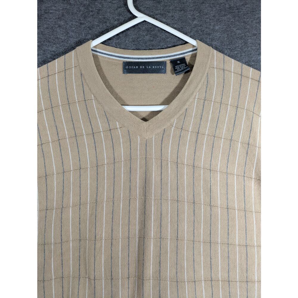 Oscar De La Renta‎ Men's Pullover Beige Striped 100% Cotton Sweater Size XL - Picture 2 of 8